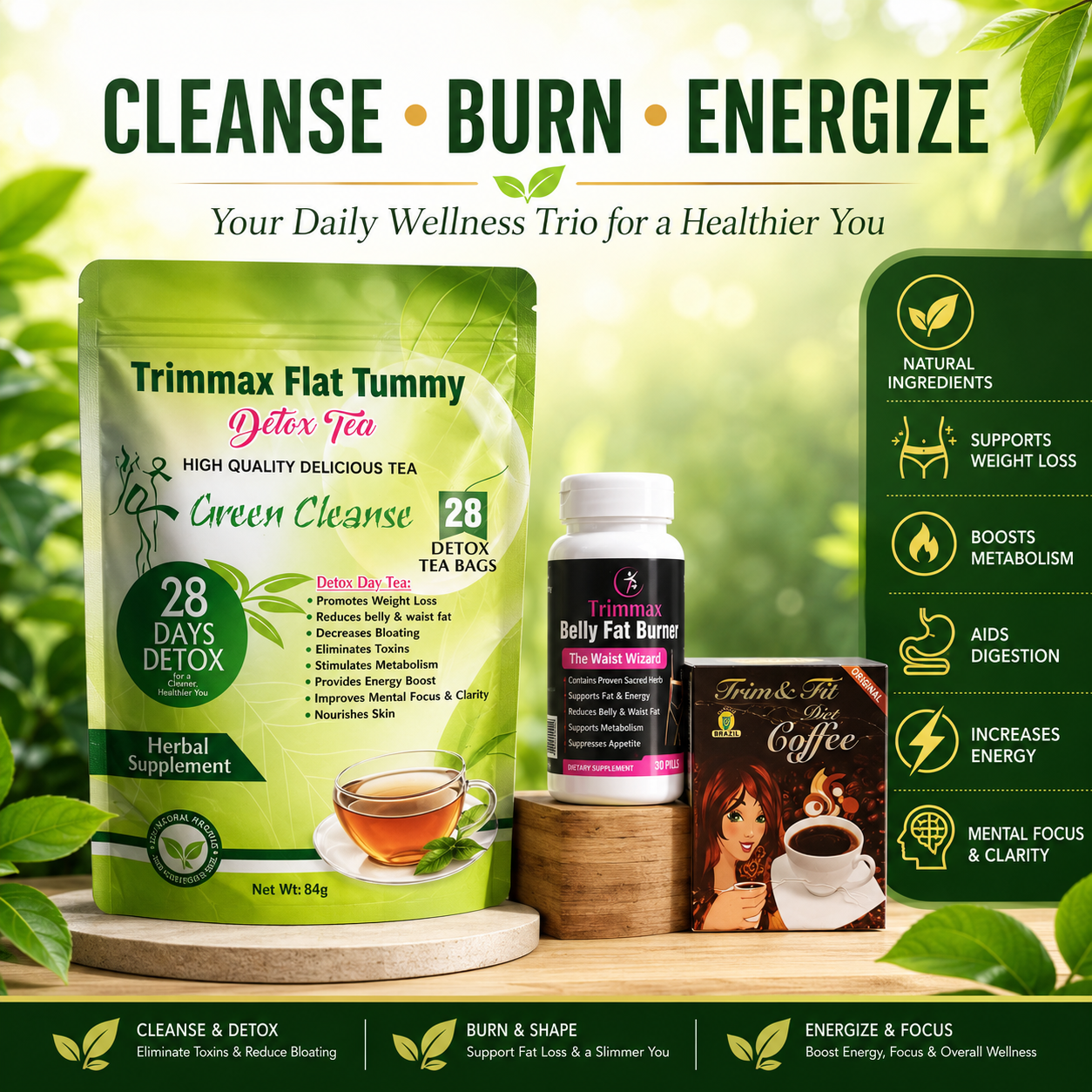Natural wellness detox trio display